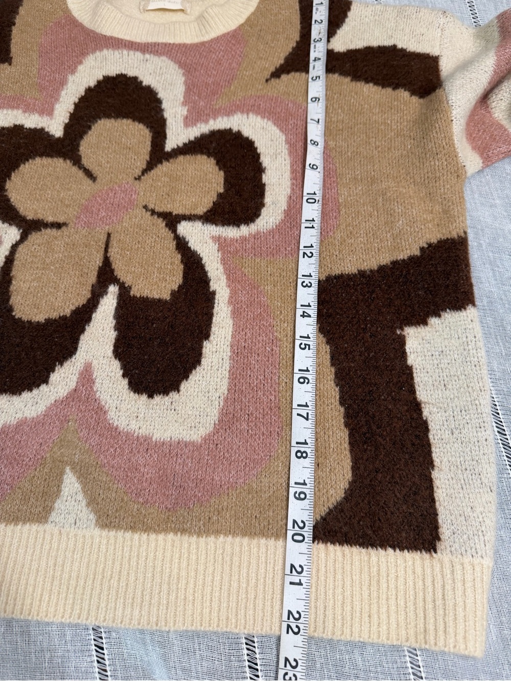 Altar'd State Floral Knit Pullover Sweater Mocha Multi Crew Neck Long Sleeve Lg - Picture 11 of 13